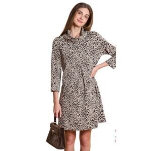 Tyler Boe Womens M Cheetah Print Kim Cowl 3/4 Sleeve Cozy Knit Mini Dress